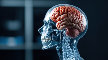 Human Skull with Visible Brain Structure