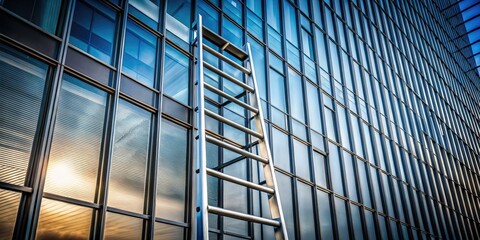 Obraz premium Silver Ladder in Modern Architectural Setting with Elegant Design Elements and Urban Background
