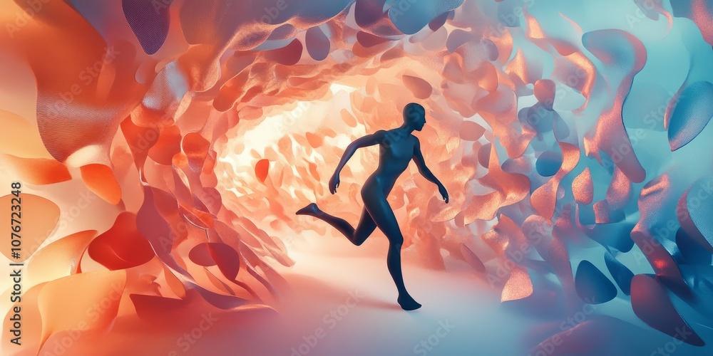 Poster a man is running through a tunnel