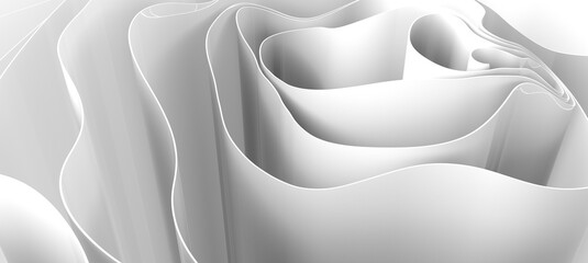 Closeup of a white fabric drape, with soft folds and shadows, creating an abstract and elegant...