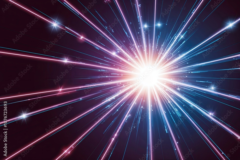 Poster energizing burst of light with sparkling rays representing motion and brilliance