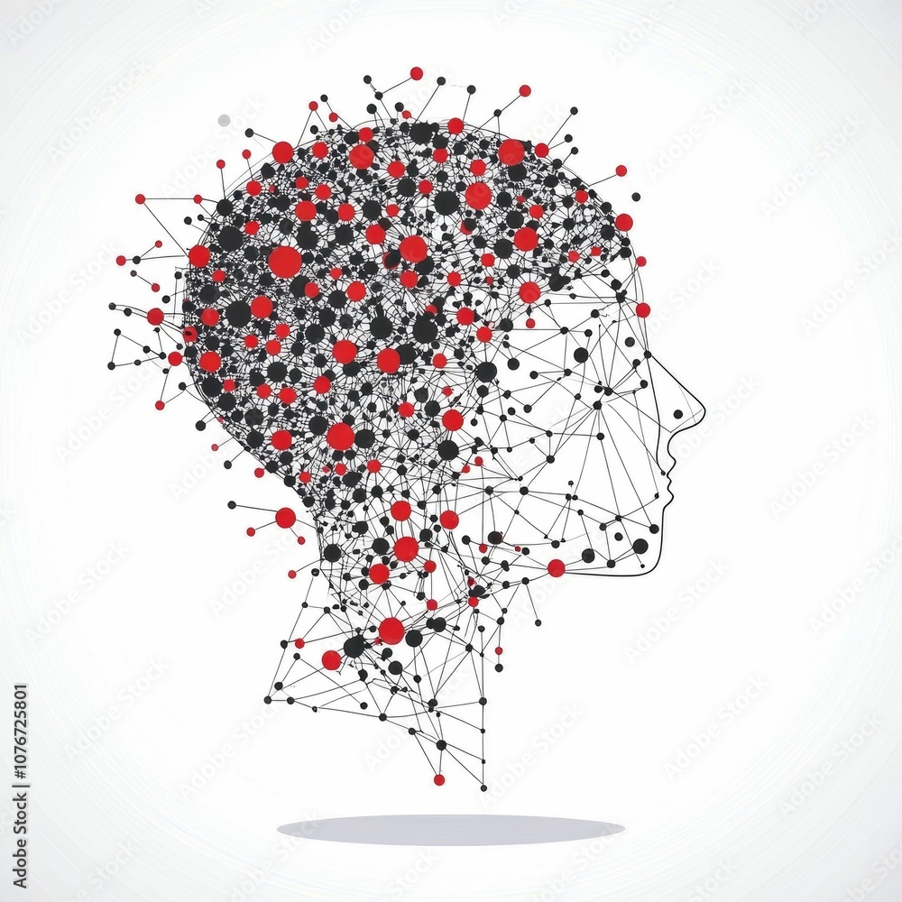 Poster depicting a human head with interconnected lines and shapes symbolizing the process of brainstorming