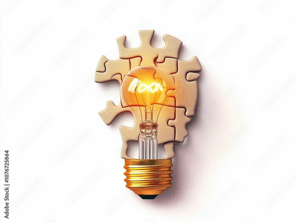 Poster depicting a lightbulb inside a puzzle piece symbolizing the concept of creative solutions innovative