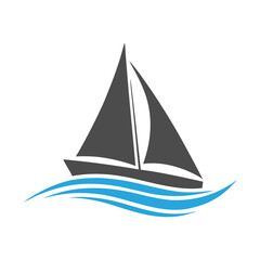 Minimalist Sailboat Vector Illustration with Waves