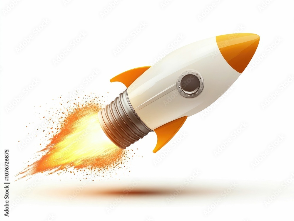 Aufkleber depicting a rocket soaring out of a lightbulb symbolizing the launch and ignition of a creative idea