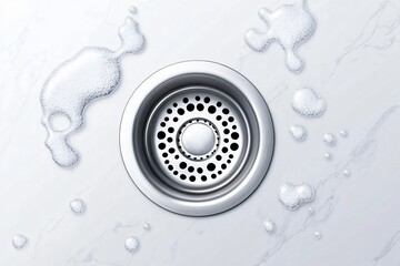 Clean Stainless Steel Drain in Modern Kitchen Sink with Soap Suds and Flowing Water