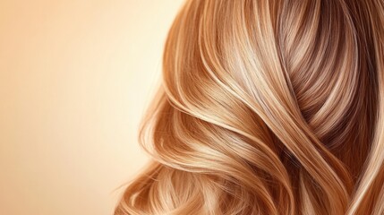 Fototapeta premium A detailed close-up shot of shiny blonde hair, emphasizing the silky smooth texture and luxurious feel, against a warm, softly lit background.