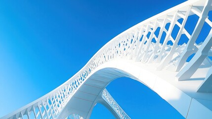 Obraz premium Modern White Bridge Against a Clear Blue Sky