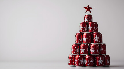 Unique Christmas tree design made from stacked red soda cans