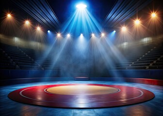 Spotlit Wrestling Mat in an Empty Arena - Candid Photography for Dramatic Sports Imagery