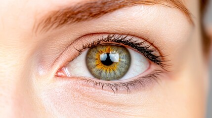 Fototapeta premium A close-up of an eye showcasing vibrant hues and intricate details, ideal for beauty, health, and wellness projects, Perfect for use in articles, advertisements
