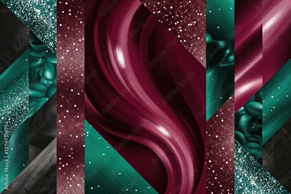 Poster vibrant ruby jade graphite collage featuring sparkling deep color motif and textured artwork design
