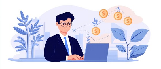Obraz premium Executive in formal wear analyzing digital financial graphs and growth trends for data-driven business decisions
