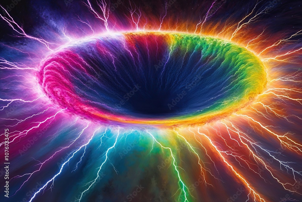 Poster vibrant energy waves emanating from a central point creating a stunning colorful canvas display