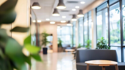 Modern office interior with plants and natural light