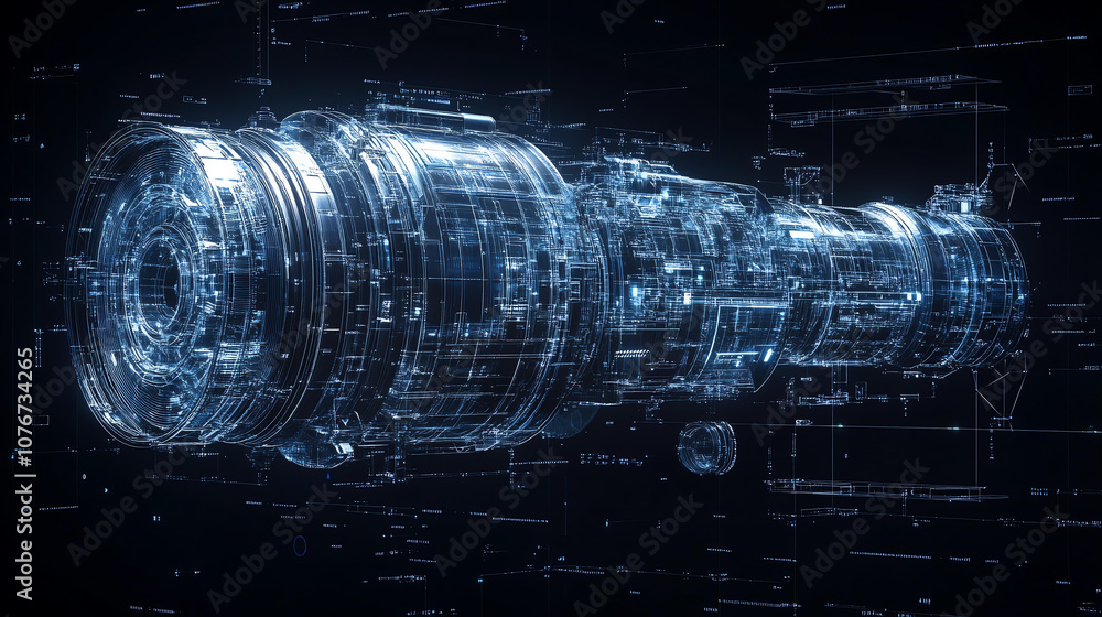 Poster futuristic mechanical engine core 3d model design with intricate details and glowing elements, showc