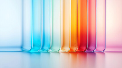 Abstract background Colorful gradient glass panels create vibrant spectrum effect, showcasing blend of hues from blue to red, evoking sense of modern elegance and creativity