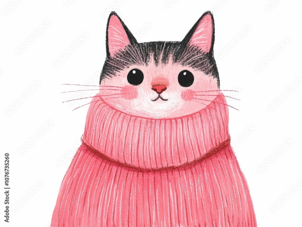 Poster adorable playful kitten chasing and interacting with a ball of colorful yarn on a simple white backg