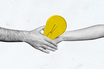 Composite trend artwork 3D sketch image photo collage of copyspace monochrome hands touch gesture...