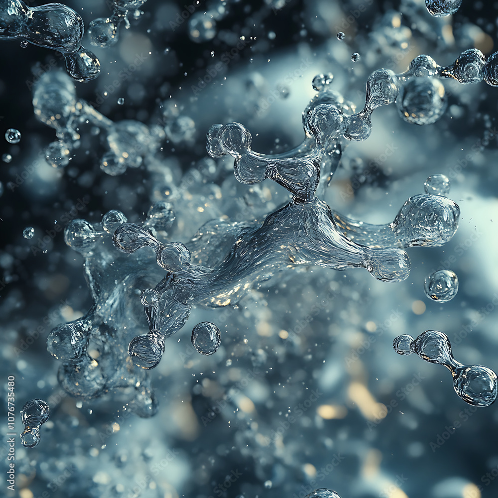 Poster close up of water molecules in motion, showcasing their dynamic beauty and fluidity. image captures 