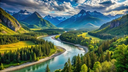 Fototapeta premium Stunning Landscape of Porta Siberia with Majestic Mountains and Lush Forests