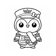 Obraz premium Cute Penguin in Nutcracker Costume with Scarf Coloring Page, Fun Holiday Printable for Kids, Adorable Christmas Animal Art for Coloring Books and Festive Activities