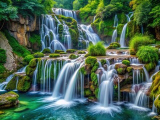 Obraz premium Stunning Macro Photography of a Waterfall Flowing Over Rocks in Nature's Serenity