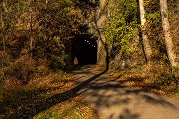 Checking out the abandoned Hollins Mill railroad tunnel at Blackwater Creek Natural Area