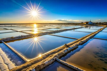 Captivating Salt Pond Views Under a Clear Sunny Sky in the Afternoon Light, Showcasing the Unique Textures and Colors of Nature's Serenity for Architectural Photography