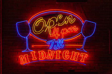 Open 4pm till midnight - Neon light