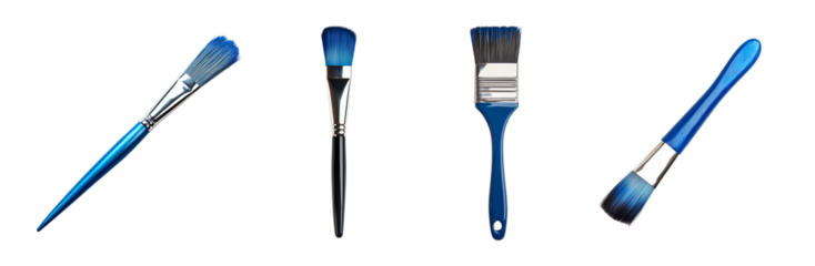 Blue paint brush set   isolated on transparent or white background 
