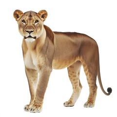Obraz premium Standing lioness isolated on white background
