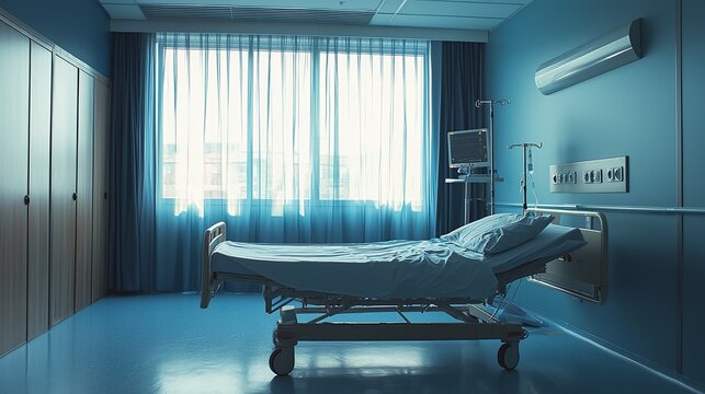 hospital room bed healthcare clinic and the environment for patient care and recovery.