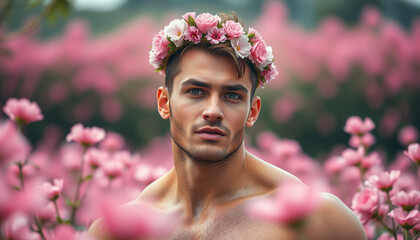 Obraz premium a man in the flower garden