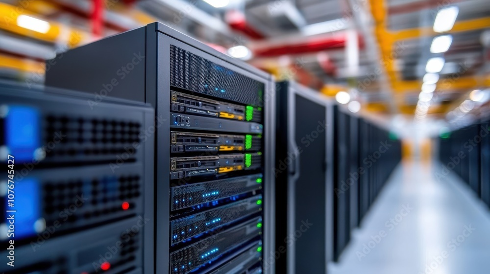 Aufkleber an illustrative image of advanced data servers in a high-tech facility setup, demonstrating the comp