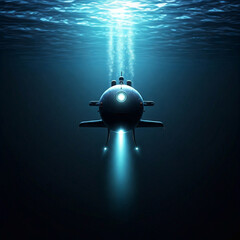 A deep-sea submersible descends into the ocean depths. AI generated