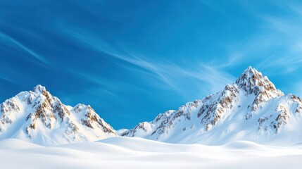 Obraz premium A breathtaking landscape featuring majestic snowy mountains against a vibrant blue sky, showcasing nature's beauty and grandeur in a peaceful winter setting.