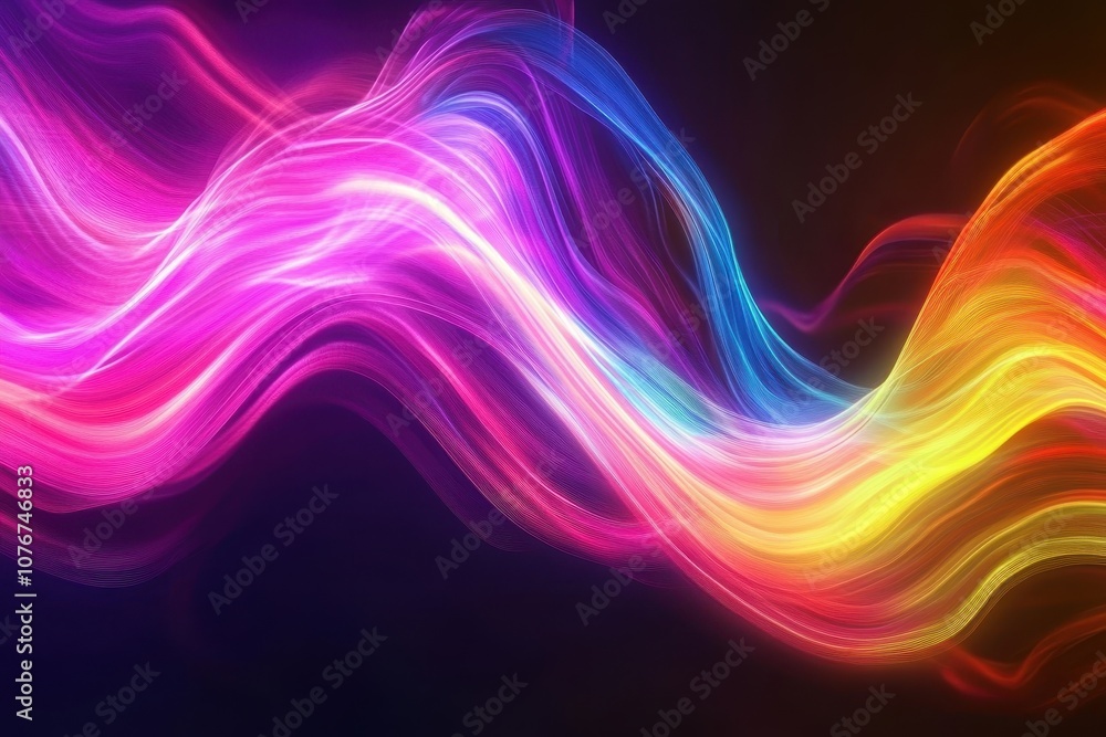 Poster vibrant flowing wave of glowing neon colors in motion creating a dynamic and mesmerizing visual expe