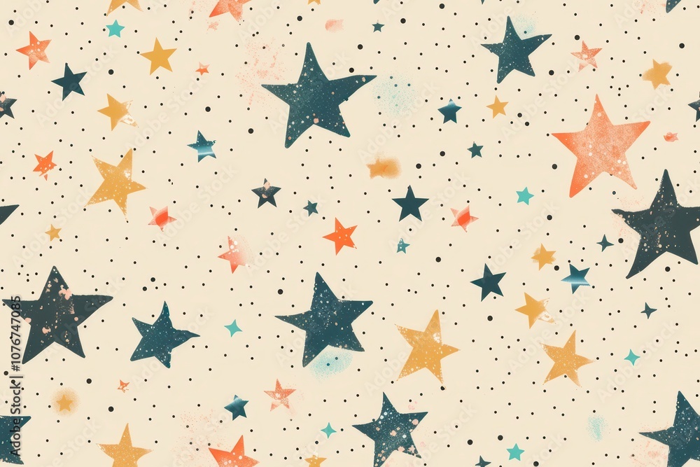 Poster seamless pattern featuring sparse stars in various colors on a light background ideal for winter and