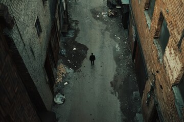 A man is walking down a street in a city