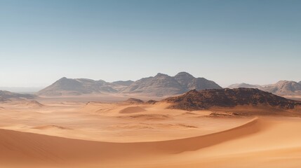 Naklejka premium A desert landscape with sand dunes under a clear sky