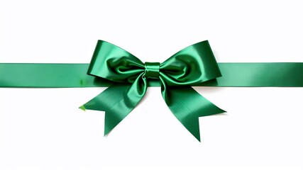 elegant green 4k satin bow ribbon emerald stripes olated white background video perfect holiday gift wrapping greeting cards New Year presents symbolizing festive elegance celebration banner corner - Powered by Adobe
