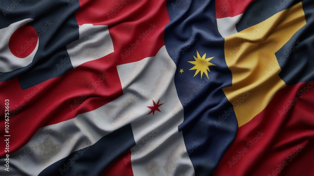 Aufkleber seamless pattern of diverse national flags repeating across 3d illustrative canvas