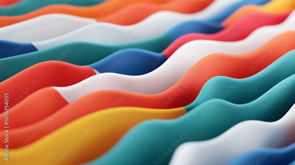 Poster undulating wave-like pattern of vibrant national flags in 3d