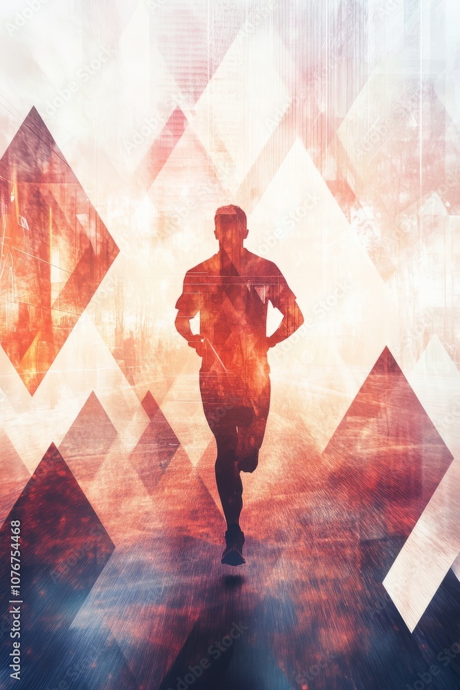 Poster a man is running in a city with a mountain in the background