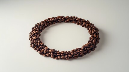 Circle of Roasted Coffee Beans on Neutral Background