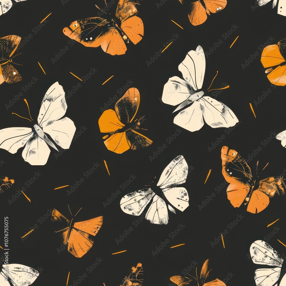 Poster minimal butterfly pattern seamless design for fabric use with elegant color palette of white, orange