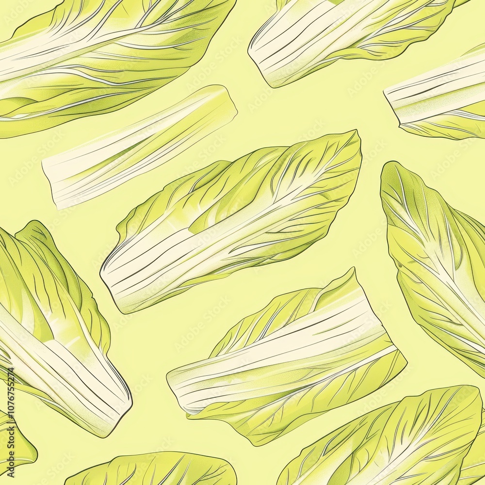 Poster seamless minimal pattern featuring endive leaves on light green background for fabric design and tex