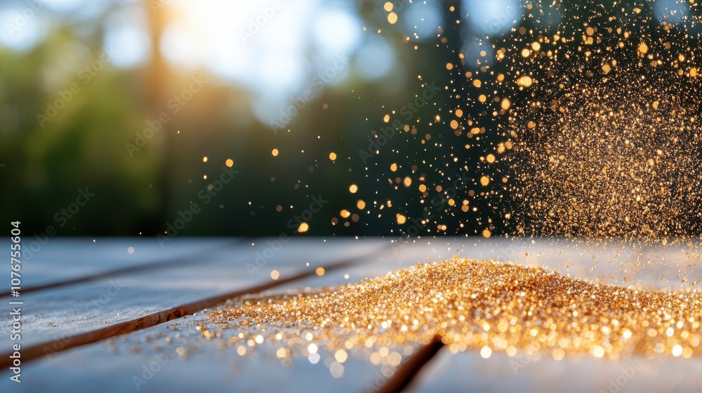 Aufkleber a captivating display of gold dust gently cascading in soft light, creating an abstract artwork that