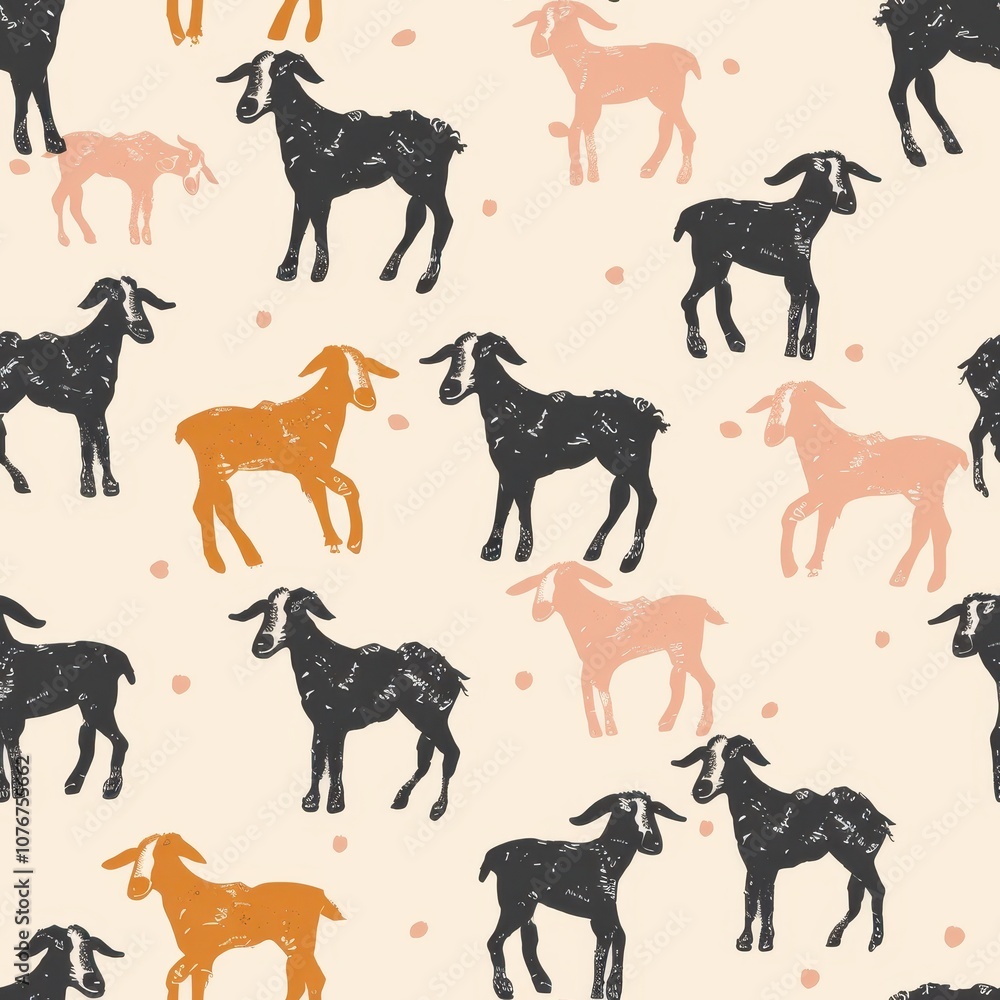 Poster minimalist goat pattern seamless design for fabric, offering a unique and stylish look with playful 